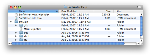 SurfWriter help book with main folder installed