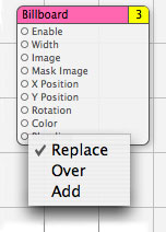 The Replace, Over, Add pop-up menu.