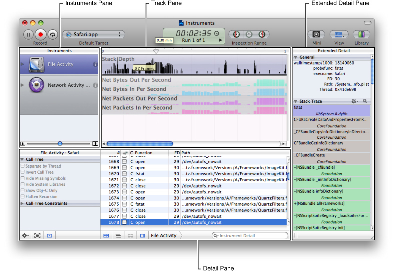 The Instruments application interface