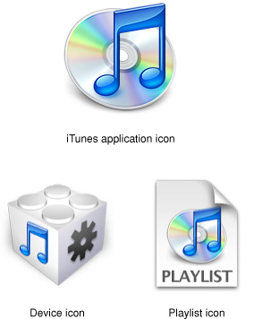 An icon family: The iTunes application icon and its associated icons