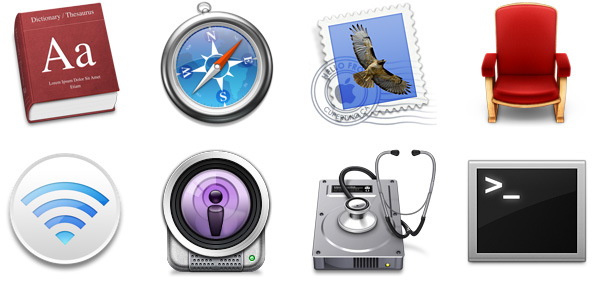 Two icon genres: User application icons in top row; utility icons in bottom row