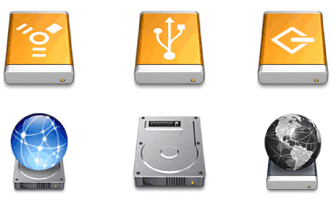 Icons for external (top row) and internal hardware devices