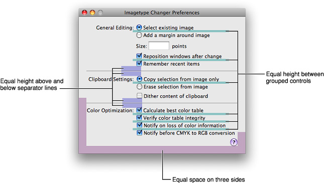 Layout dimensions in a preferences dialog
