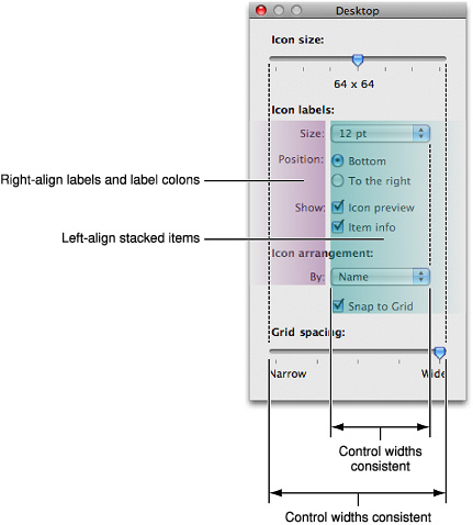 Alignment of labels and controls in a utility window with small controls