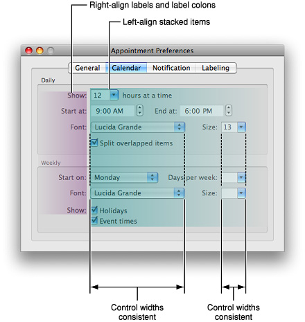 Alignment of labels and controls in a preferences dialog