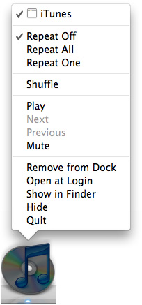 The iTunes Dock menu