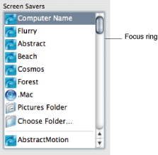 Keyboard focus for a scrolling list