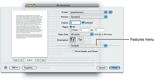 A Print dialog (a sheet attached to a document window)