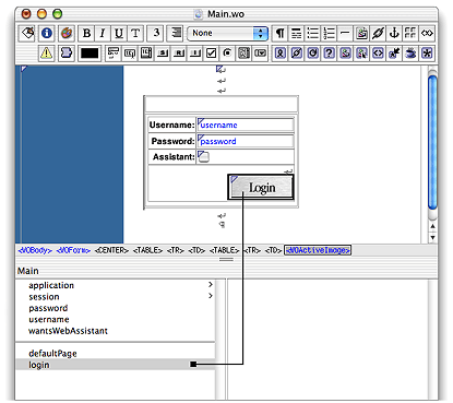 Dragging from the action method to the Login button