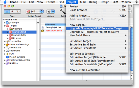 Figure 1, Upgrading to a Native Target in Xcode.