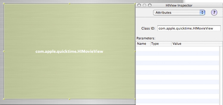 Figure 1, Using HIView to specify an HIMovieView in IB.