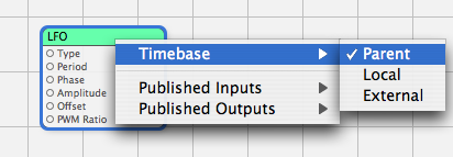 Figure 1, The "Timebase" contextual menu for patches.