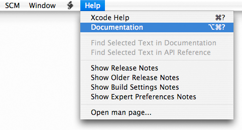 Figure 1, The Xcode Help menu.