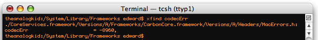Figure 5, Using the xfind alias to search for codecErr.