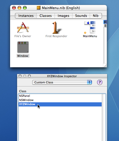 Figure 4, With the window instance selected in Interface Builder, choose your custom subclass in the Inspector.