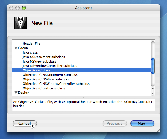 Figure 2, Specify that you want to create a new Objective-C class.