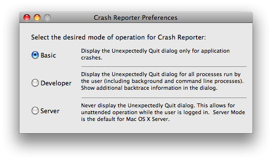 Figure 3, CrashReporterPrefs user interface