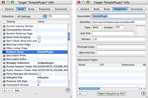 Figure 2, Product Name and Executable properties in Xcode target settings.