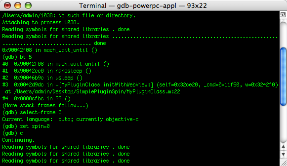 Figure 4, Breaking a spin loop from gdb.