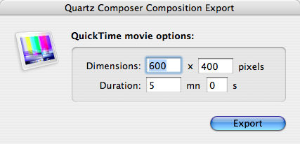 Figure 2, The Quartz Composer QuickTime movie export dialog.