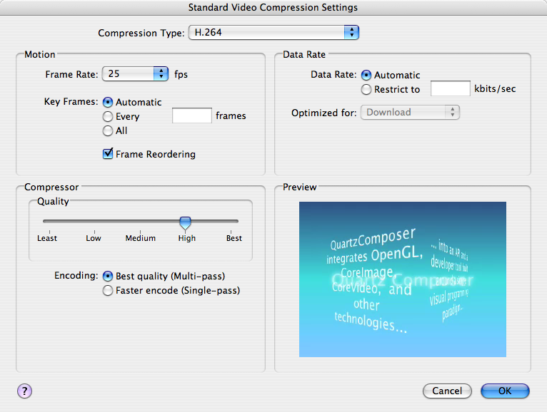 Figure 5, The QuickTime Player export video settings dialog.