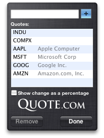 Aqua controls on a widget’s back
