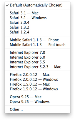 The User Agent menu