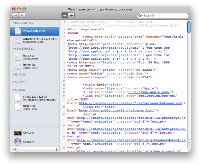 Web Inspector window