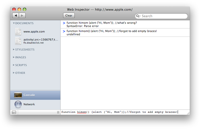 Interactive debugging in the error console