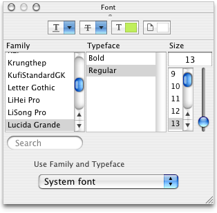 The Font panel in Interface Builder