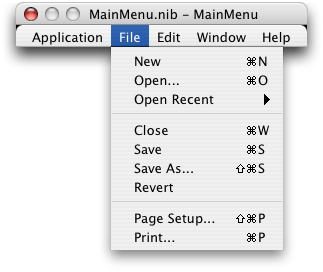 The File menu in Interface Builder