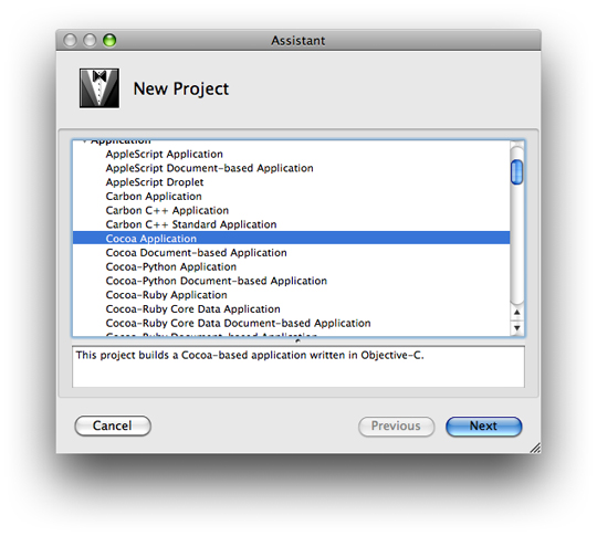 The New Project Assistant in Xcode