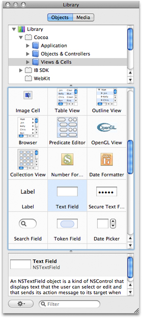 Cocoa Views and Cells in the Interface Builder Library window