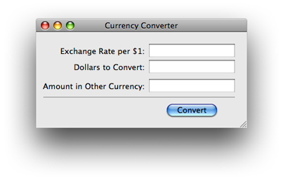 The Currency Converter final user interface in Interface Builder