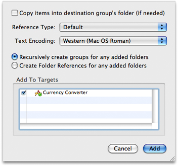Specifying project file-addition options
