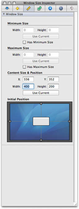 Resizing a window with the inspector
