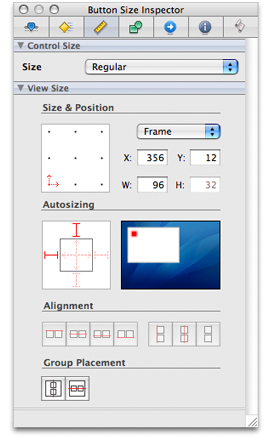 The size pane of the inspector