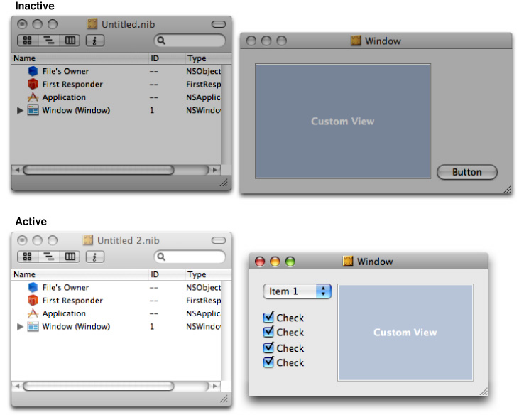 Shading of active and inactive documents