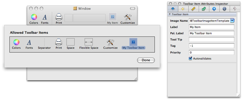 Customizing a toolbar