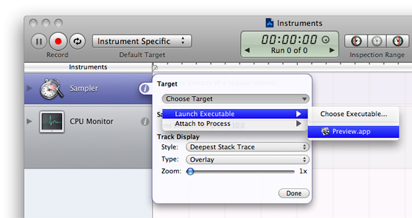 Choosing per-instrument trace targets