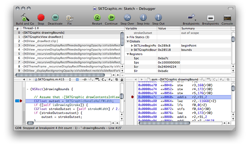 Viewing disassembled code in the debugger
