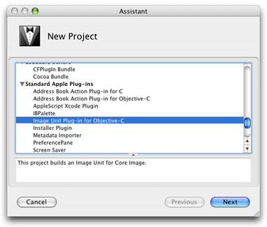 The image unit template in the New Project window