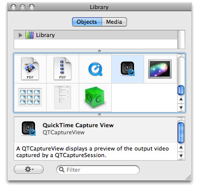 The QuickTime Capture View object in the library