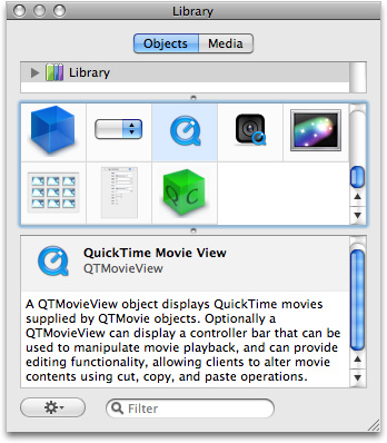 The QTMovieView control in the Interface Builder library