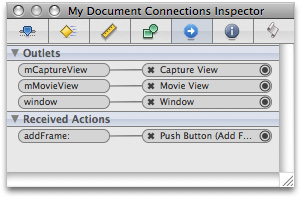 Specifiying the actions and outlet connections in MyDocument.nib