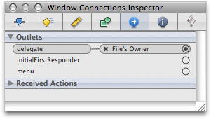 Specifying the delegate outlet connection for File’s Owner
