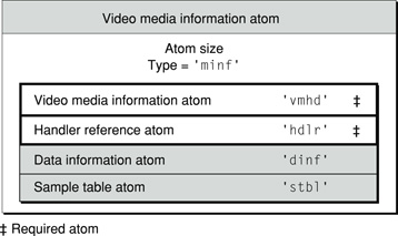 The layout of a media information atom for video