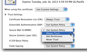 Editable trust settings