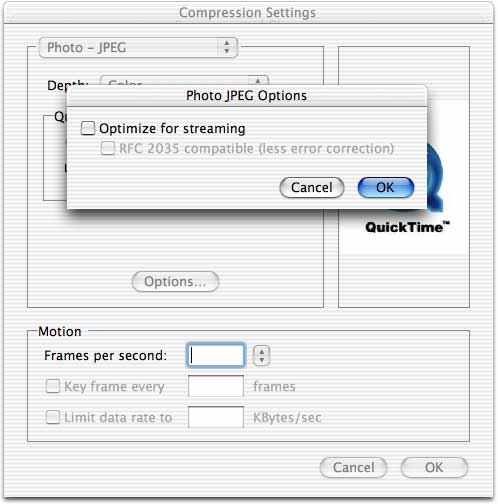 Figure 2, Compression settings and codec-specific streaming options